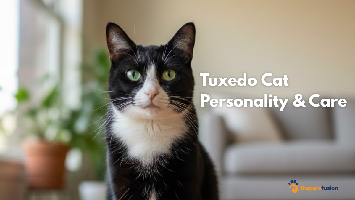 Tuxedo cat with black and white coat pattern indoors